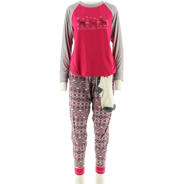 Cuddl Duds Cozy Jersey Pajama Set Socks Knit Fair Isle M NEW A294922